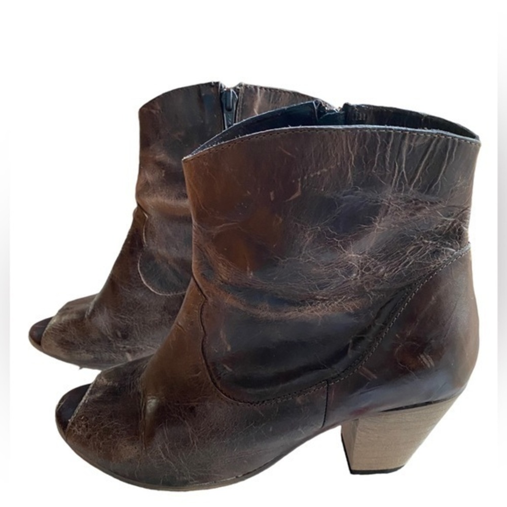 Dingo Western Boots Womens leather Koko Side Zipper Peep Toe Brown 9 1/2